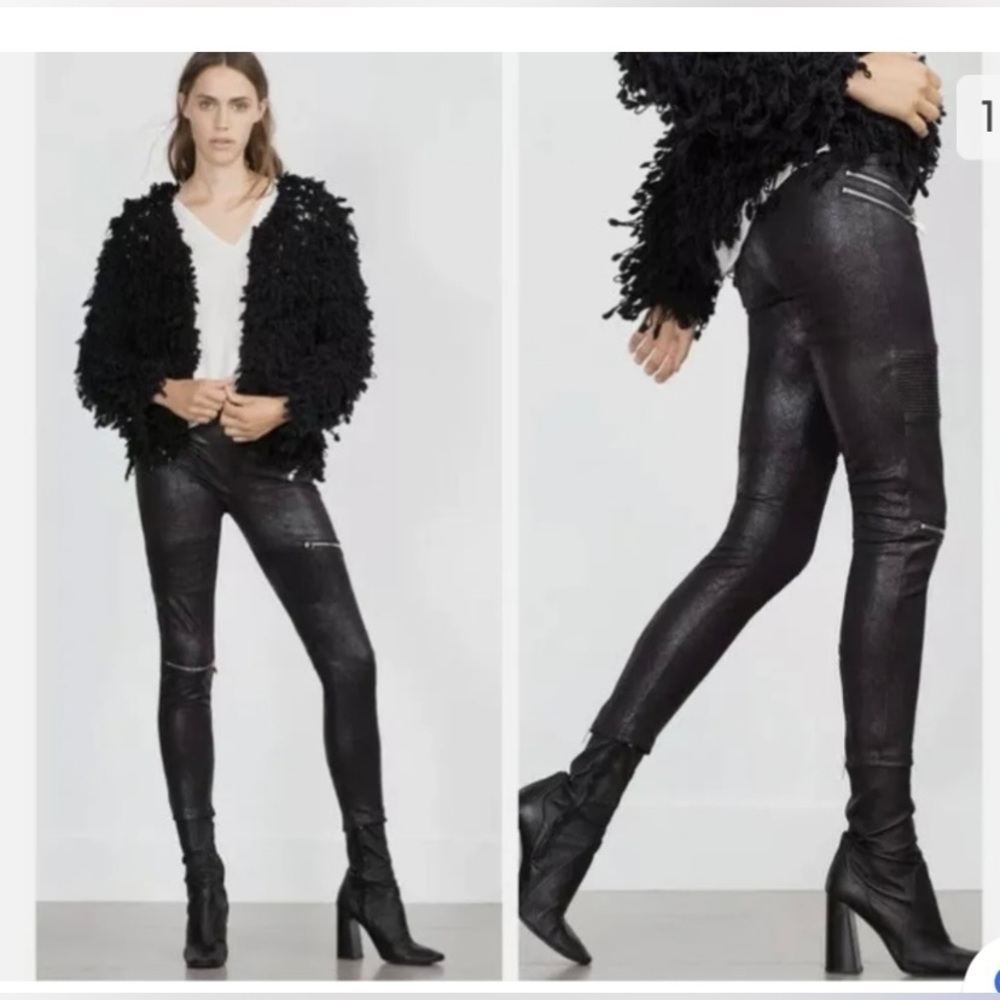 ZARA WOMAN PREMIUM BIKER BLACK faux suede biker pants